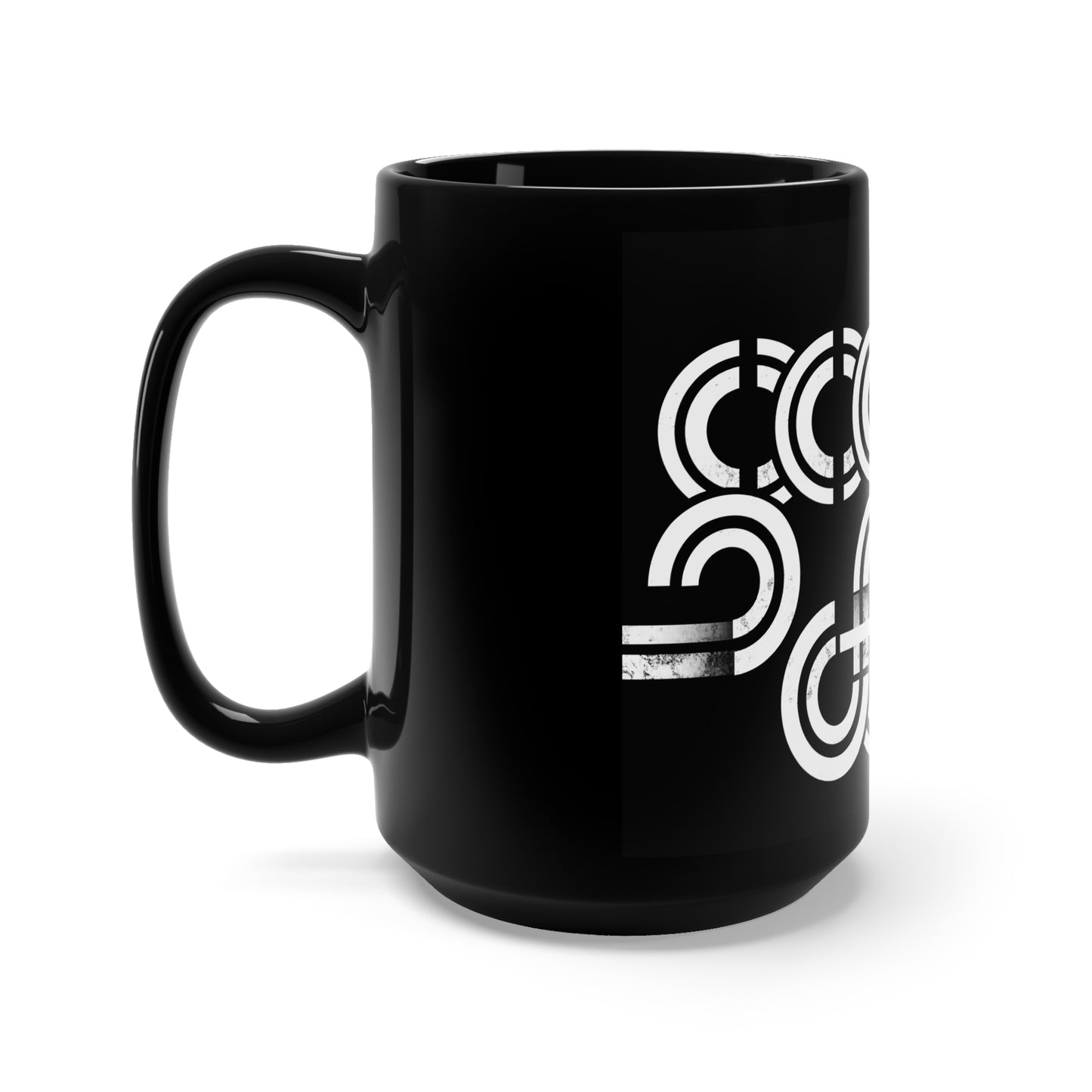 White and Black Circle Design Black Mug 15oz
