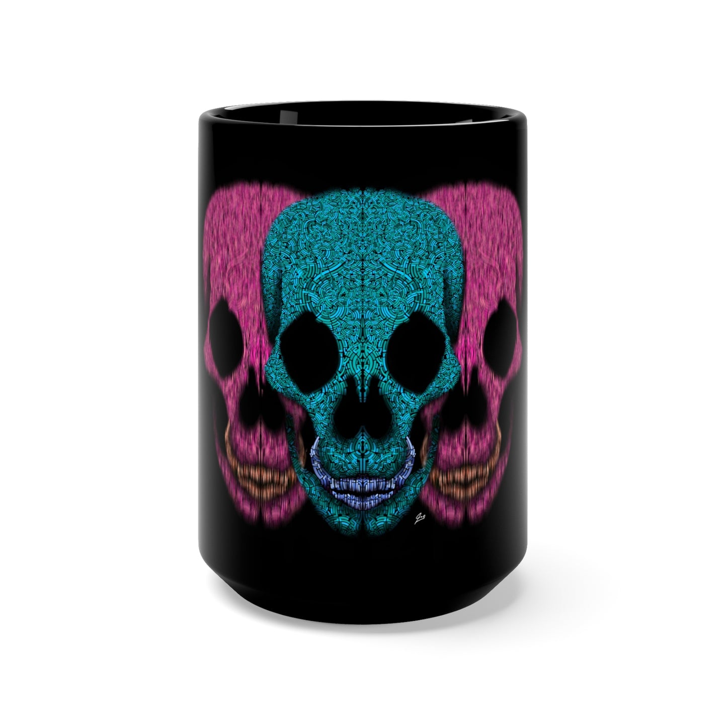 Tri Skull Design Black Mug 15oz