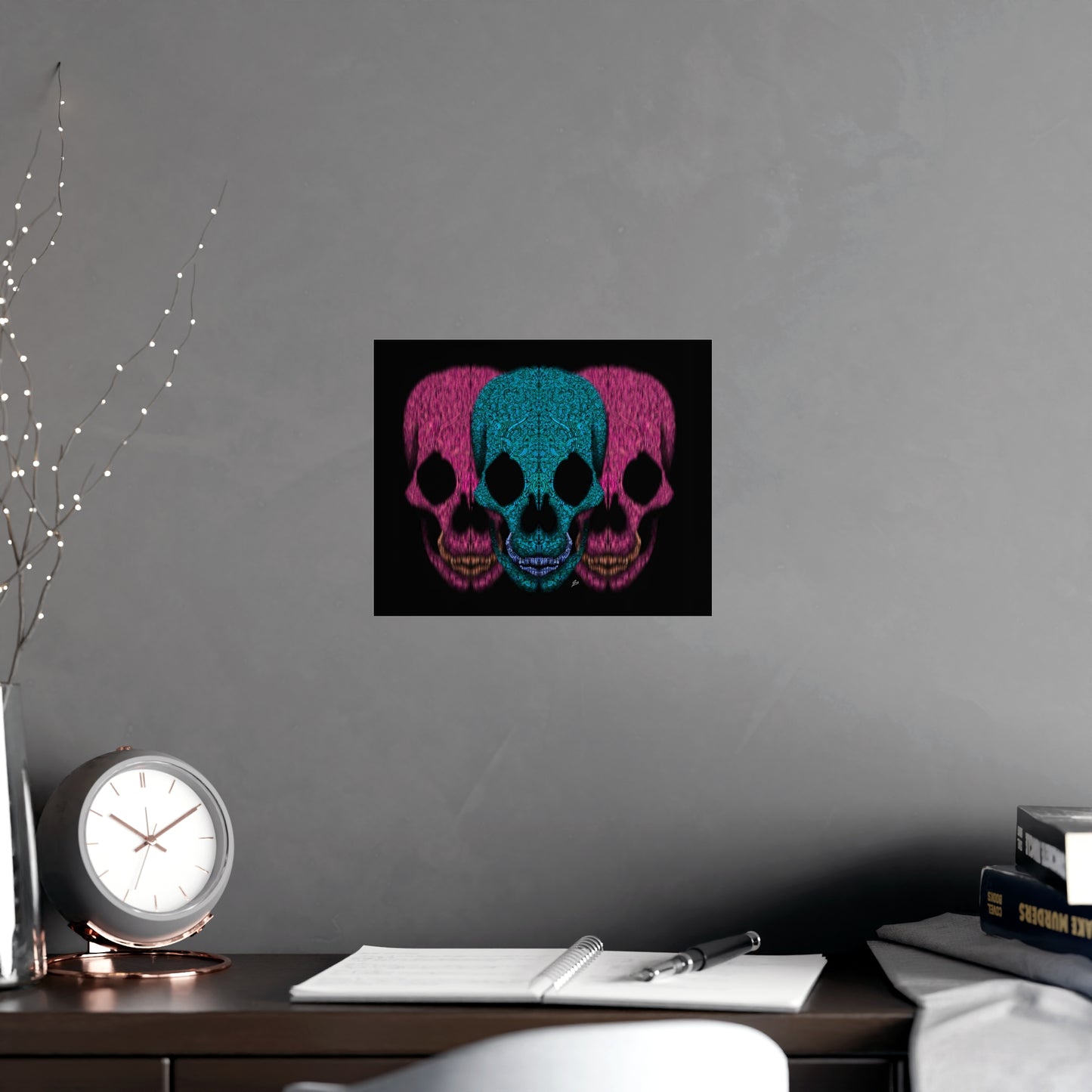 Blue And Pink Skull Design Vertical and Horizontal Matte Posters
